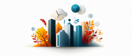 Poster - Urban growth illustration cityscape digital art autumn colors aerial view modern concept