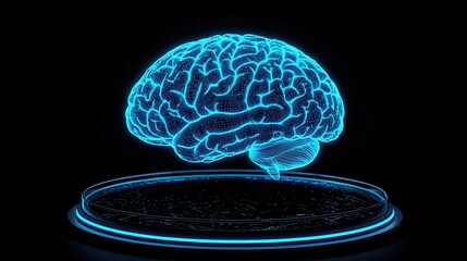 Poster - Futuristic 3D Hologram Representation of a Human Brain on a Dark Background for Scientific and Educational Use