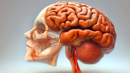 Poster - 3D Illustration of Human Brain Anatomy Showcasing Detailed Nervous System Structures in Lateral View