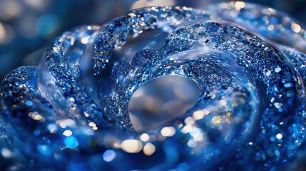 Poster - mesmerizing abstract blue spiral with shimmering glitter reflections in motion