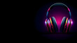 © Eko - Colorful Neon Headphones On Black Background Displaying Digital Audio Technology