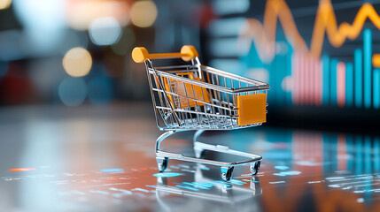 Poster - Shopping cart on data-driven market trends digital environment e-commerce visual business analysis concept