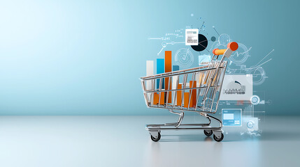 Poster - Shopping cart data visualization with graphs and charts digital marketing business insights modern environment