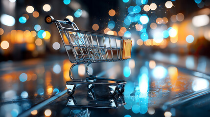 Poster - Shopping cart adventure urban night market digital art city lights vibrant atmosphere abstract view