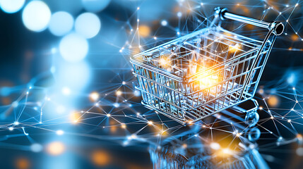 Poster - Shopping cart integration with ecommerce digital marketplace technology online environment futuristic viewpoint