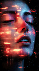Poster - This striking image features a futuristic portrait of a woman blended with digital elements, creating an emotional and compelling visual experience.