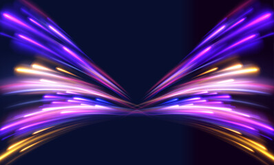 Fototapete - Magic moving fast speed police lines. Laser beams luminous abstract sparkling isolated on a transparent background. Abstract neon color glowing lines background.	