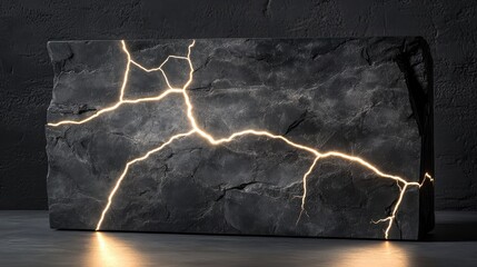 Poster - illuminated cracked stone with glowing light fractures in dark setting