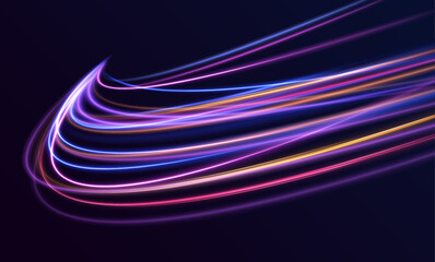 Aufkleber - High speed effect motion blur night lights blue and red. Futuristic neon light line trails. Futuristic, technology pattern for banner or poster design background concept.	