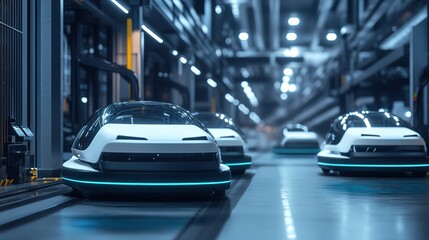 Poster - A next-gen manufacturing plant using AI-driven autonomous transport vehicles.