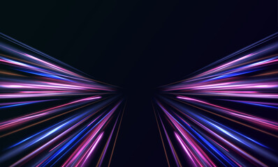 Fototapete - Colorful light trails with motion effect, long exposure or slow shutter picture. Abstract neon light rays background.