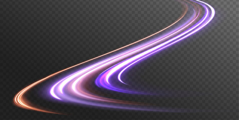 Poster - Abstract light lines of movement and speed with purple color sparkles. Laser beams luminous abstract sparkling isolated on a transparent background. Abstract neon color glowing lines background.