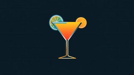 Poster - Refreshing cocktail glass logo featuring vibrant orange and teal colors for a modern drink concept