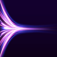 Aufkleber - Light trail wave, fire path trace line, car lights, optic fiber and incandescence curve twirl. High speed road in night time abstraction. Sport car is made of polygons, lines and connected dots.	