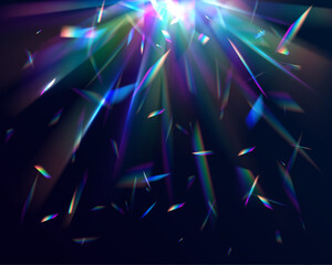 Aufkleber - Holographic falling confetti glitters isolated on transparent background. Transparent light refraction pattern for adding effects to backgrounds and objects. Vector illustration.	