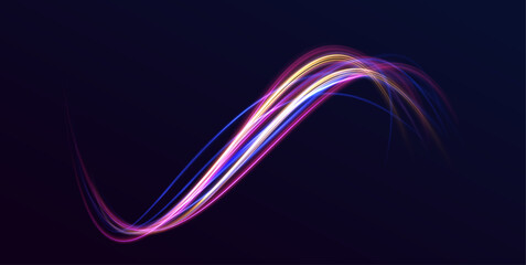 Fototapete - Futuristic light motion effects on a black background, showcasing fast-moving neon stripes and creative illustrations of high-speed concepts, ideal for visualizing technology and progress.	
