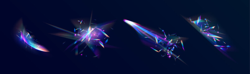 Fototapete - Set Rainbow crystal light leak flare reflection effect. Transparent refraction elements. Transparent refractive elements reflecting the rainbow crystal. Vector illustration.	