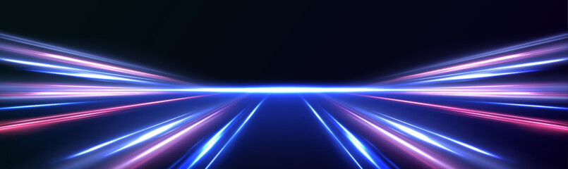 Fototapete - Abstract speed lines and glowing neon effects symbolize the rapid pace of digital innovation. These elements capture the essence of high-speed wireless data transmission.