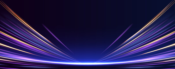 Fototapete - Neon glowing lines and dynamic light trails create a visual representation of high-speed internet communication. This concept highlights the power of fiber optics and the future of wireless networks.
