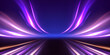 © Mirotvoric - Cyberpunk light trails in motion or light slow shutter effect. Acceleration speed motion on night road. Bright sparkling background. Panoramic high speed technology concept, light abstract background.