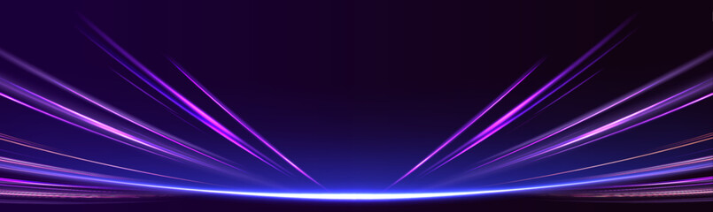 Poster - The interplay of light streaks and fiber optics creates a futuristic environment for wireless data transmission. These high-speed motion effects are crucial for the advancement of 5G technology.