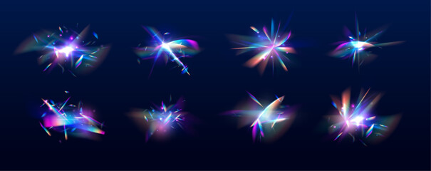 Aufkleber - Set Rainbow crystal light leak flare reflection effect. Light effect of rainbow retro film for use over photos as an overlay or screen filter. Transparent refraction elements.	