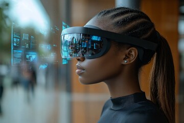 Aufkleber - Innovative technology and virtual reality exploration at a modern urban location with a focused individual