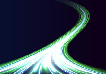 Fototapete - Vector dark blue abstract background with ultra green neon glow, blurred light lines, waves. Laser beams luminous abstract sparkling isolated on a transparent background. 