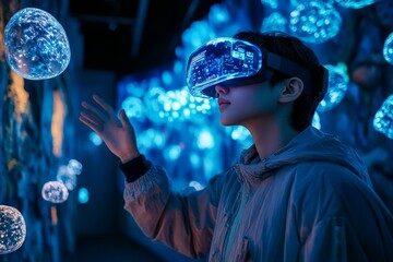 Poster - Exploring immersive virtual reality in a luminous jellyfish exhibit during an evening visit