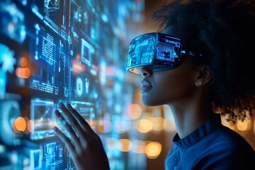 Poster - Exploring virtual technology in a modern setting with immersive experiences and intricate digital displays