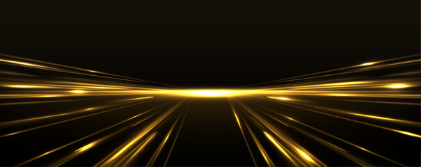 Aufkleber - High-speed neon light lines of yellow color on a black background. Incredible speed on the expressway. Laser beams luminous abstract sparkling isolated on a transparent background.	