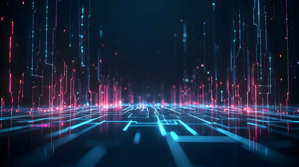 Abstract Digital Network Technology Background With Blue And Red Lines Light And Futuristic Visuals