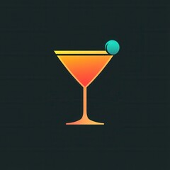 Poster - Minimalist cocktail glass design with refreshing orange drink and teal accent for modern branding
