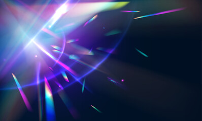 Aufkleber - Holographic falling confetti glitters isolated on transparent background. Transparent refraction elements. Vector colorful vector lenses and light flares with transparent effects.	