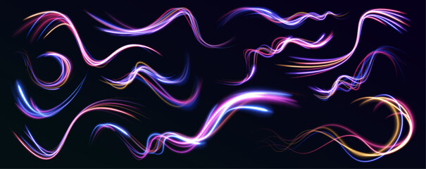 Aufkleber - Abstract high-speed light motion with glowing blue rays and fiber optic effects. A dynamic representation of data transfer in a high-tech environment. Vector illustration for modern tech themes.