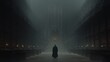 © milenialdesastudio - Mystical library interior, shrouded in mist.  A figure stands in contemplation