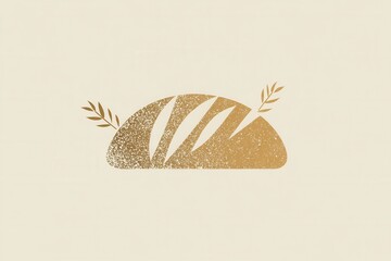 Poster - Minimalist bread logo featuring an abstract loaf silhouette in warm beige and gold hues with a unique wheat texture design