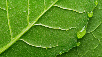Poster - macro shot of green plant leaf with tiny water droplets on its surface