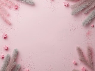 Wall Mural - a pink background with silver and gold tree branches and pink stars