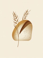 Poster - Minimalist bread logo design featuring an abstract loaf silhouette with wheat texture in warm beige and gold colors