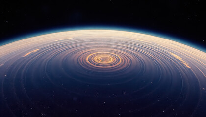 Poster - breathtaking cosmic view of ringed planet with layered atmospheric bands and distant stars in space