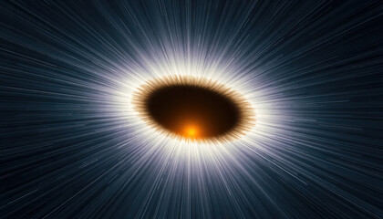 Poster - cosmic view central dark void surrounded by glowing energy and radiating light trails