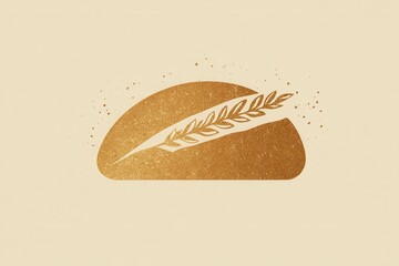 Aufkleber - Minimalist bread logo featuring abstract loaf silhouette with wheat texture in warm beige and gold color scheme