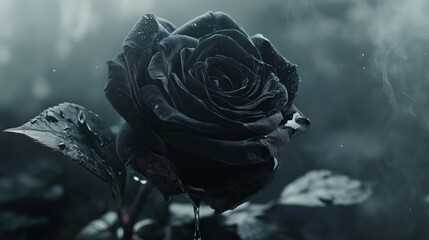 Poster - Smoky wisps curling around a dripping black rose