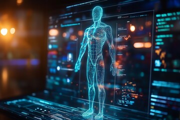 Aufkleber - 3D holographic human anatomy model displayed on a digital interface in a futuristic lab setting