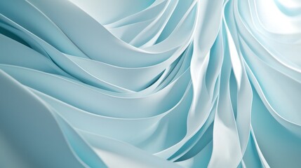 Poster - Delicate blue fabric cascades in soft waves, revealing intricate folds and smooth textures, creating a calming and elegant visual effect