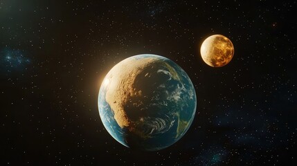 Poster - A dynamic space composition featuring a vibrant Earth and its companion Moon in deep space.