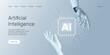 © Seanprai - Web banner with robot hand holding processor, technology, machine learning, neural network, Artificial Intelligence (AI) landing page concept.