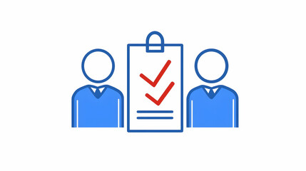 Poster - Two Business Figures Discussing Checklist and Tasks in Office Setting