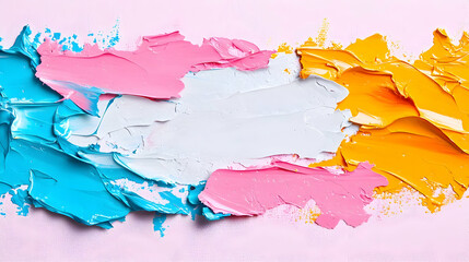Poster - Vibrant Abstract Paint Smears on Canvas with Pink and Blue Tones